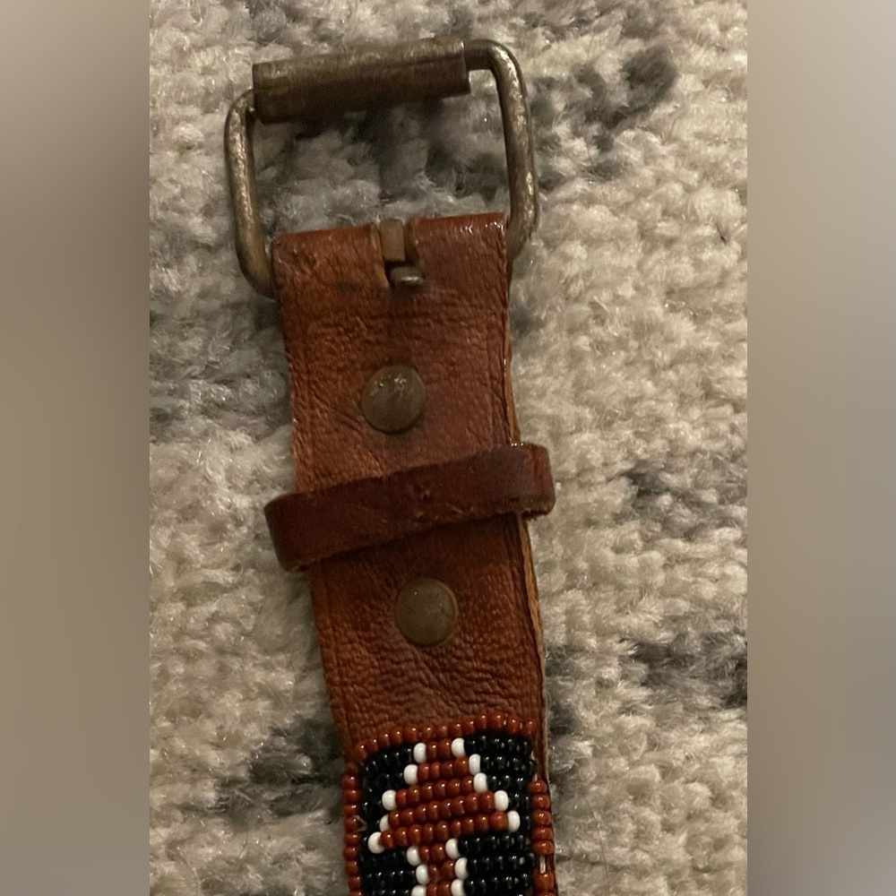 Vintage Brown Leather Beaded Belt
